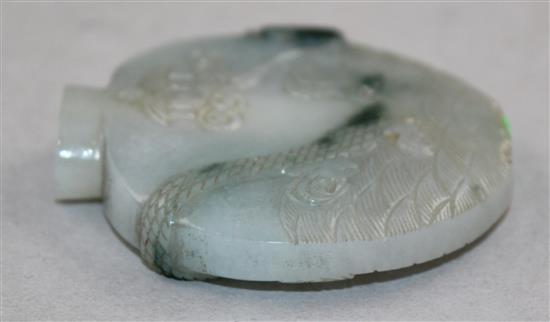 A Chinese jadeite moonflask-shaped snuff bottle, 1800-1900, Richards no. 396